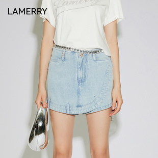 LAMERRY 朗美睿浅蓝色夏日减龄简约A字牛仔短裤 百搭活力夏季 新款