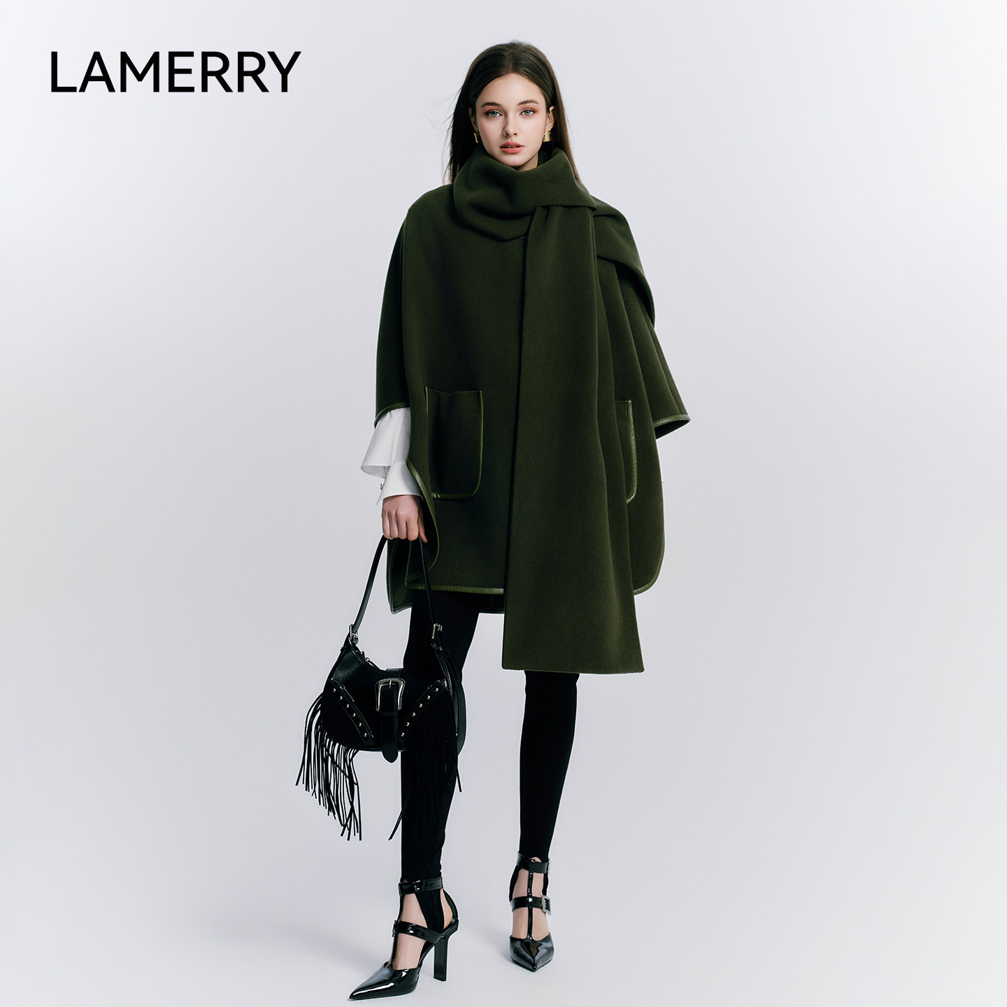 LAMERRY/朗美睿绿色双面毛呢外套