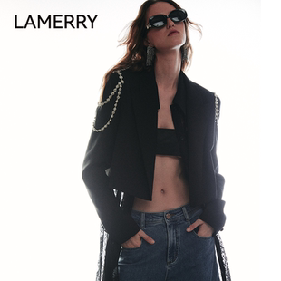 百搭2024春夏新款 饰短外套女时髦经典 朗美睿黑色链条装 LAMERRY