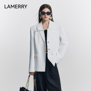 利落素雅高级 LAMERRY 朗美睿纯色不规则领型解构西装 烫钻装 饰个性