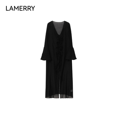 LAMERRY/朗美睿荷叶边喇叭袖印花开衫女长款时尚外套2025春夏新款