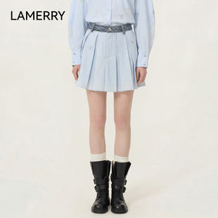 LAMERRY 街头风 朗美睿26春浅蓝海燕烫钻百褶短裙牛仔腰头少女个性
