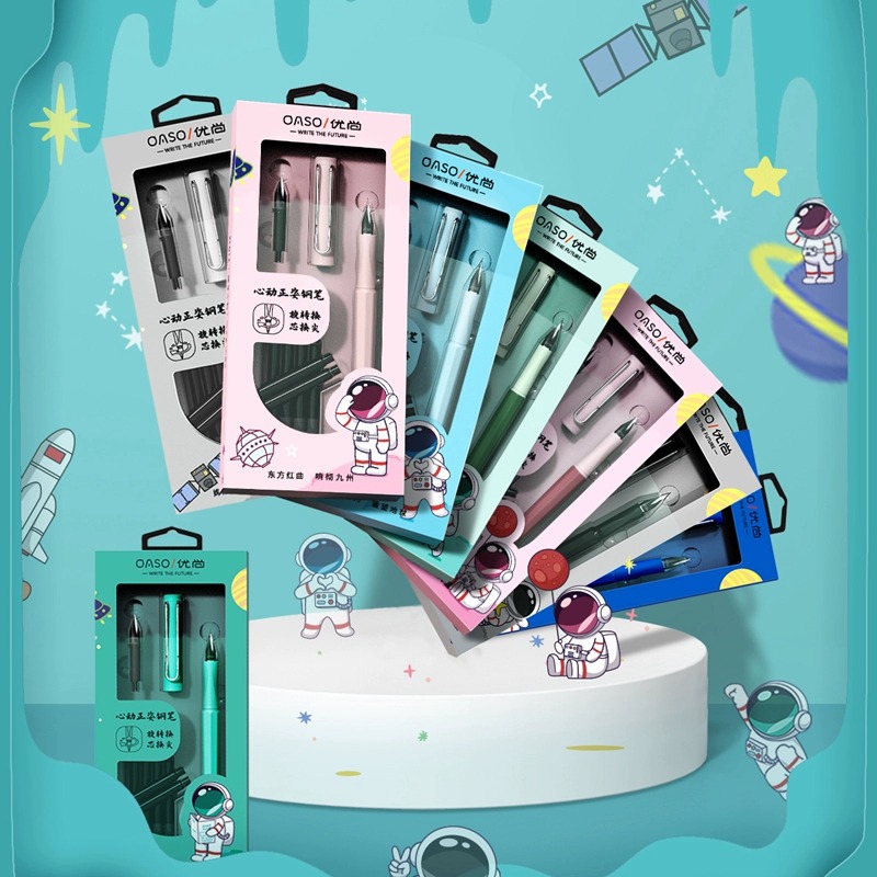 优尚（OASO）K012正姿钢笔套装男女学生初学者二三年级写字练字书法成人墨囊可替换铱金笔