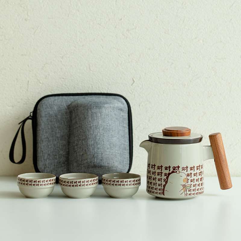 对对对便携式旅行茶具套装一壶三杯快客杯户外露营随身陶瓷泡茶杯