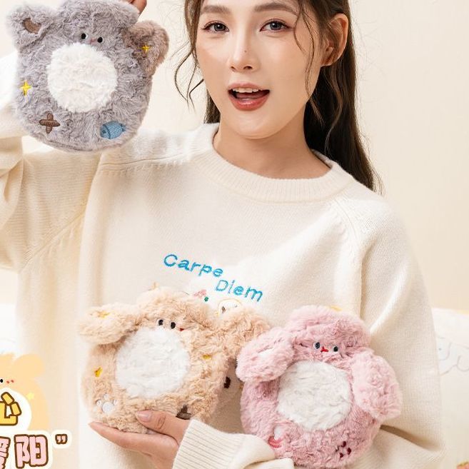 冬季新款冲水热水袋卡通毛绒注水热水袋PVC防爆儿童用暖手宝