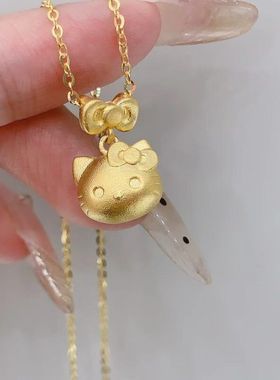 蝴蝶结KT猫吊坠 KT猫戒指两件套可爱哈喽凯蒂猫项链指环送女友批