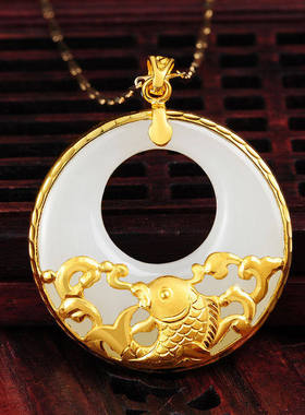 古法金玉颈饰女款年年有余锦鲤吉祥古风吊坠有气质女项坠