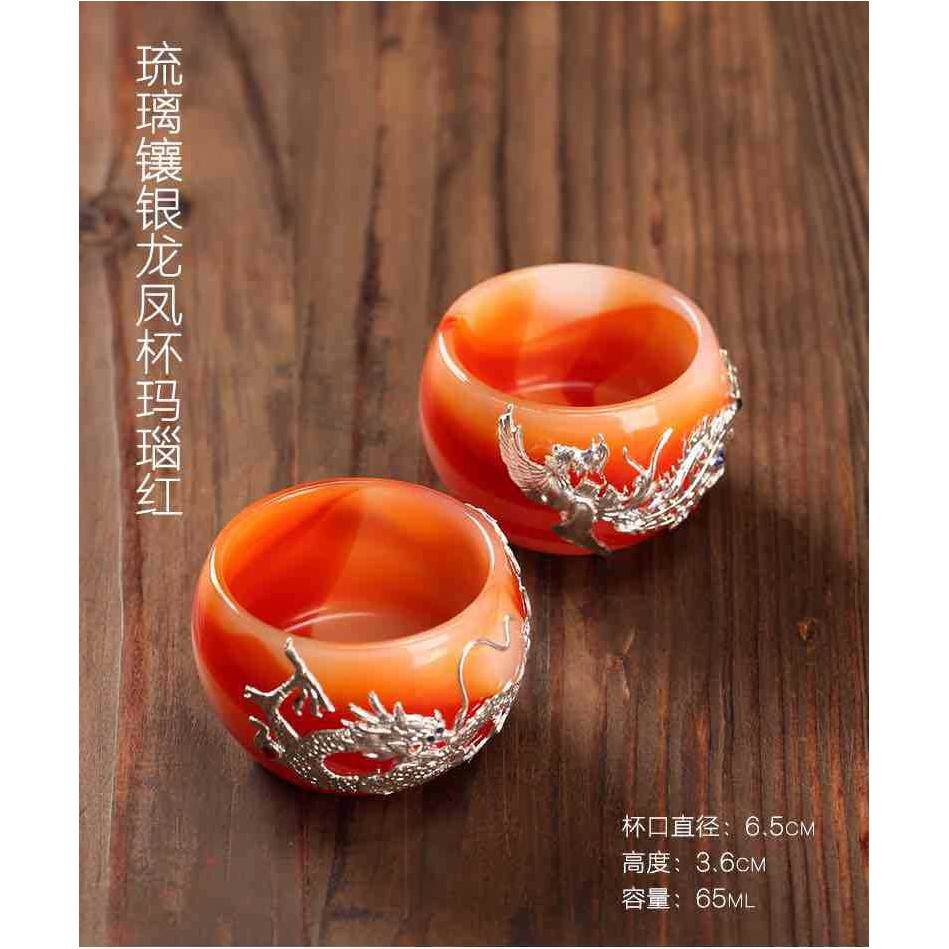 999纯银镶银龙凤对杯品茗杯个人专用主人杯单杯陶瓷功夫茶具家用