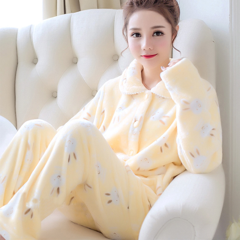 珊瑚绒睡衣女秋冬季加厚