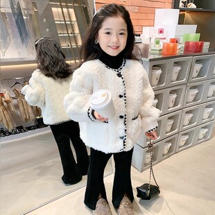 女童洋气小香风加厚外套2025秋冬新款韩版女宝宝千金风洋气毛毛衣