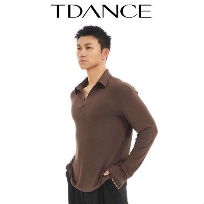 TDANCE男拉丁舞练习服【翻领小V口长袖上衣】高级老钱风教师BS-35
