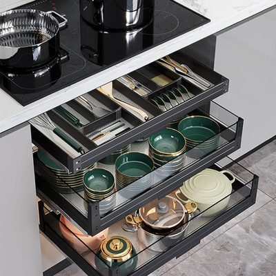 铂洛格厨房橱柜拉篮抽屉式开门式工具篮锅具碗碟调味篮铝储物平篮
