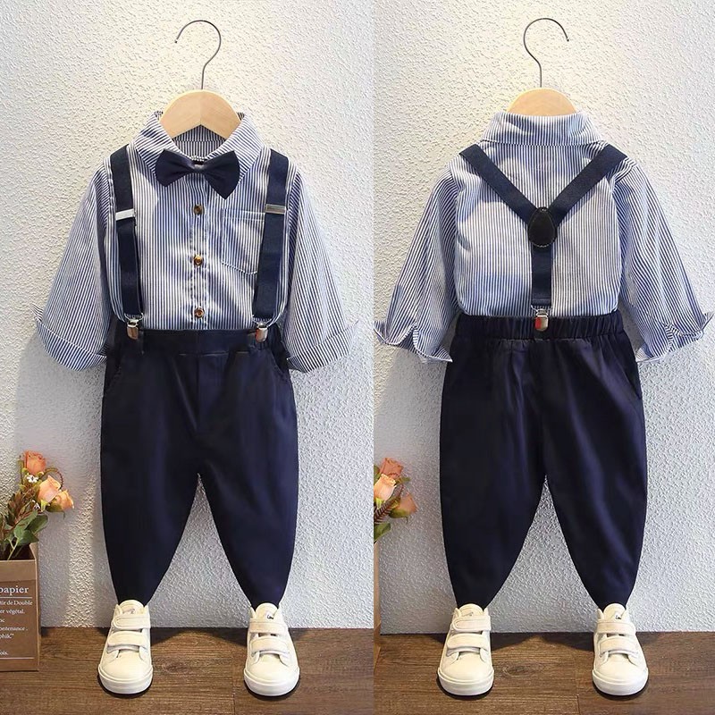 宝宝礼服秋季男童k西装英伦风长袖条纹衬衫儿童春秋装花童演出套