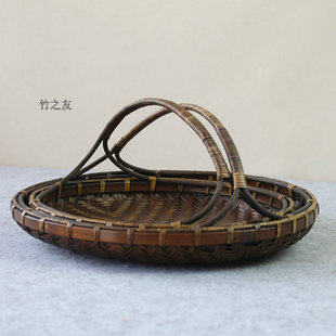 纯o手工 收纳 竹编 小竹篮子 竹制品 复古手提 竹筐 家用 水果篮