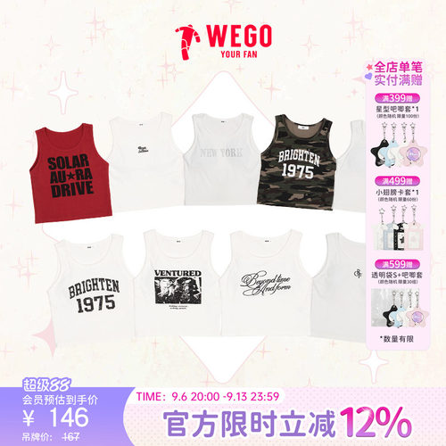 WEGO印花背心吊带夏季凉感休闲字母无袖T恤WE26SM03-L0014