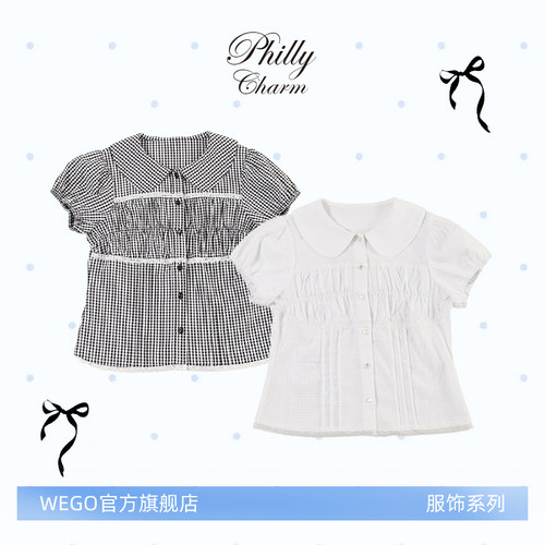PHILLY皱褶格纹短袖衬衫26夏新款PL26SM05-L0008