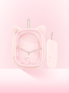 WEGO猫型娃包10cm透明pvc二次元装娃包大肠痛丝带痛挂件配饰