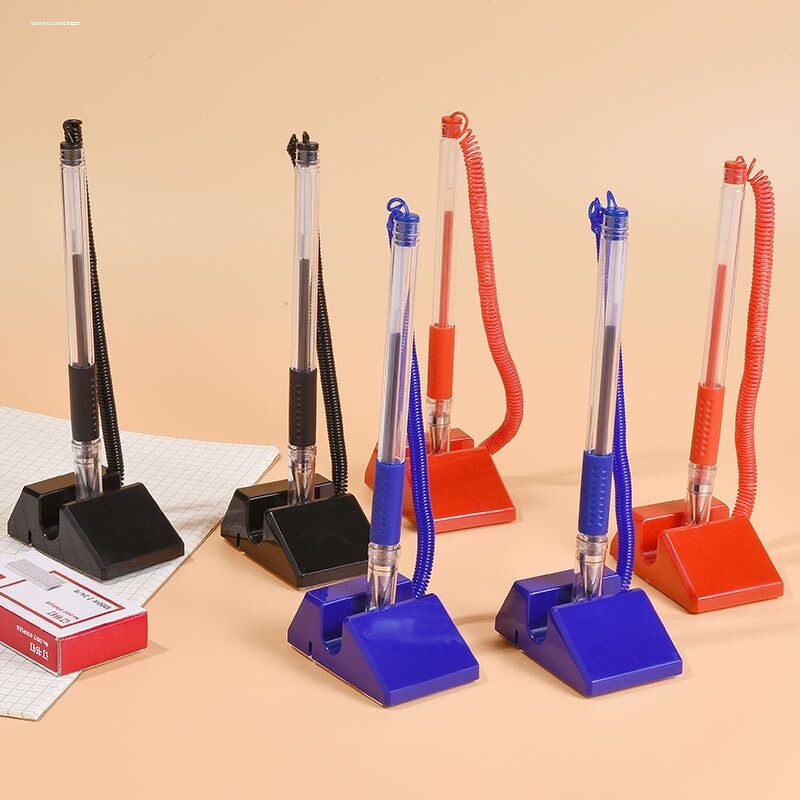 台笔速干签字笔0.5mm黑色中性笔带线办公专用粘桌固定笔前台创意