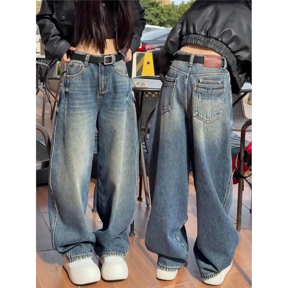 加绒加厚弯刀牛仔裤女秋冬季复古阔腿裤大码胖mm显瘦宽松直筒裤子,个性定制/设计服务/DIY,棉服工装,淘宝优惠券,粉丝福利购,淘宝优惠卷