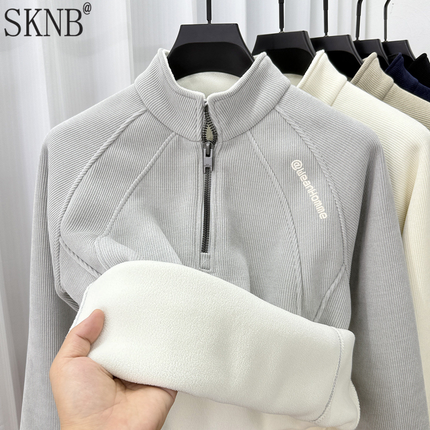 半拉链立领卫衣男士冬季加绒加厚插肩袖半高领休闲保暖内搭打底衫