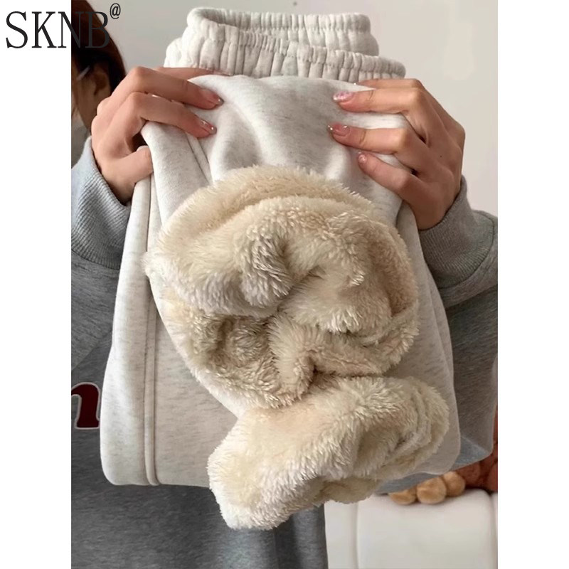 东北超厚羊羔毛裤子男士冬款加绒花灰色重磅休闲束脚运动卫裤男款