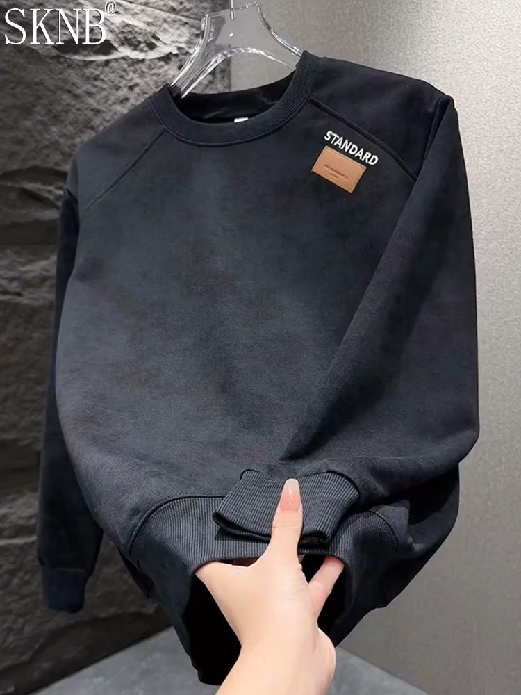 高端卫衣男款秋冬季韩版百搭长袖加绒加厚保暖扎染上衣内搭打底衫