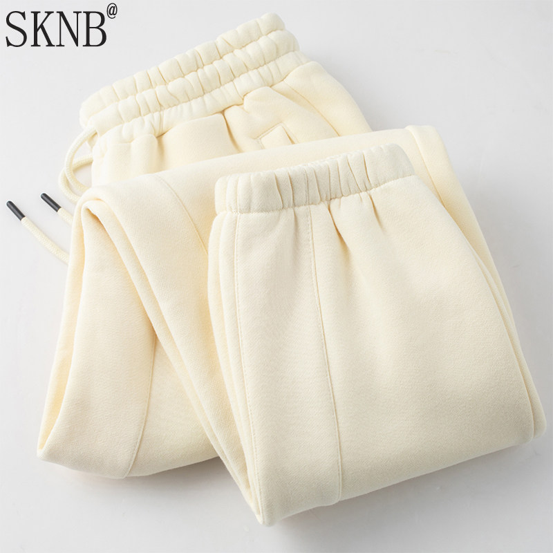 米白色330g重磅卫裤男女款冬季2025新款百搭宽松加绒休闲裤子男款