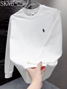 男士卫衣春秋薄款圆领马标长袖T恤休闲潮流高级感简约内搭打底衫