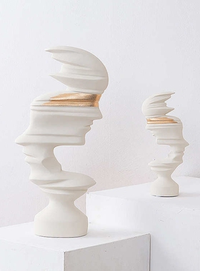 黑白哑光抽象人物摆件现代简约售楼部酒店玄关电视柜树脂雕塑装饰