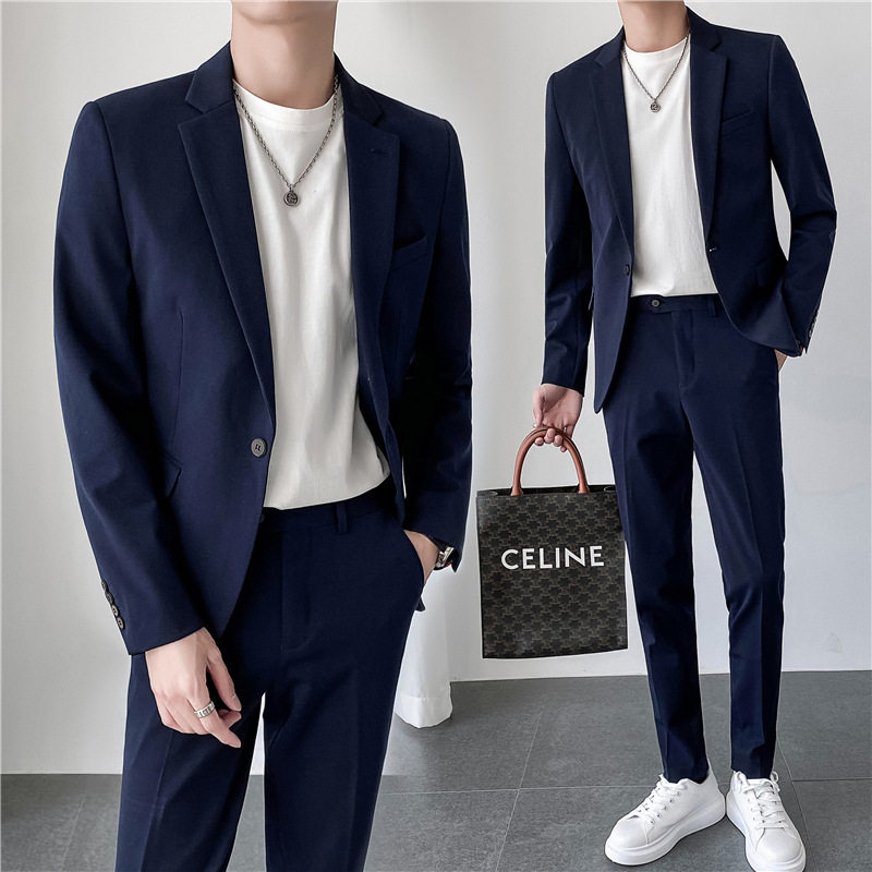 2025春装新品男士西装两件套韩版一粒扣纯色西服新郎伴郎礼服套装