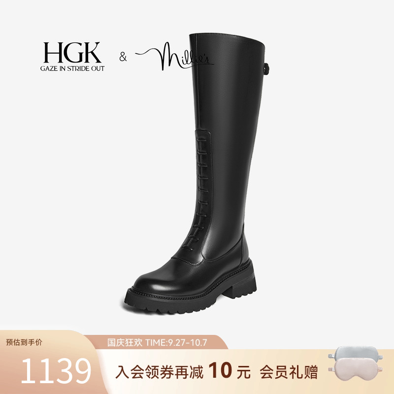 HGK25冬莫扎特时尚显瘦高筒牛皮骑士靴时装靴女LPB49DG5