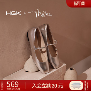 WAA01CQ4Y 通勤气质百搭一字带平底玛丽珍女单鞋 HGK魔方小黑鞋 时尚