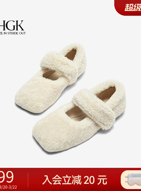 HGK一字羊毛带方头小香风毛毛鞋玛丽珍女鞋W072ACM4