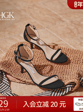 HGK晚风法式气质优雅一字带清凉通勤百搭小高跟女凉鞋WTM01BY5