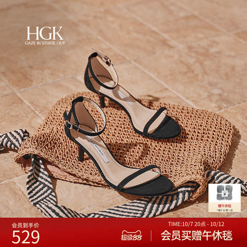 HGK晚风法式气质优雅一字带清凉通勤百搭小高跟女凉鞋WTM01BY5