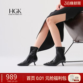 HGK贝尔摩德 高跟黑色设计风短靴女秋冬牛皮靴子WTZ31DZ5 2025新款