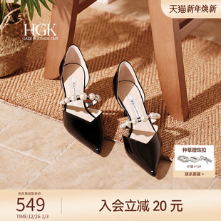 女WTF01BK5 凉鞋 HGK25年夏季 星迹一字钻珠袢带尖头V口通勤时装