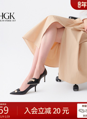 HGK老钱风一字小金条时尚通勤尖头细跟浅口中高跟女单鞋WTH01AQ5
