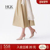 尖头细跟羊绒包头女高跟皮凉鞋 HGK25年天使之翼法式 优雅气质时尚