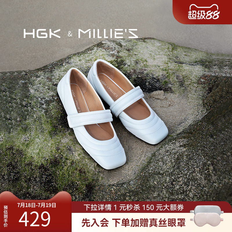 HGK春夏面包感低跟鞋浅口羊皮方头玛丽珍女通勤休闲单鞋WR050