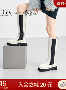 HGK暗夜曙光 2025新款厚底高筒靴增高牛皮气质风骑士靴冬2398CDG5