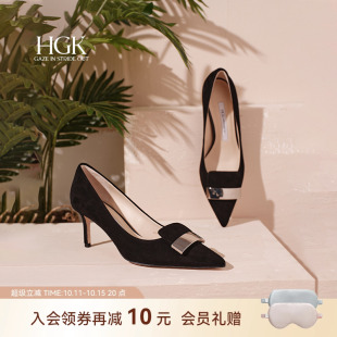 HGK老钱风一字小金条时尚 WTH01AQ5 通勤尖头细跟浅口中高跟女单鞋