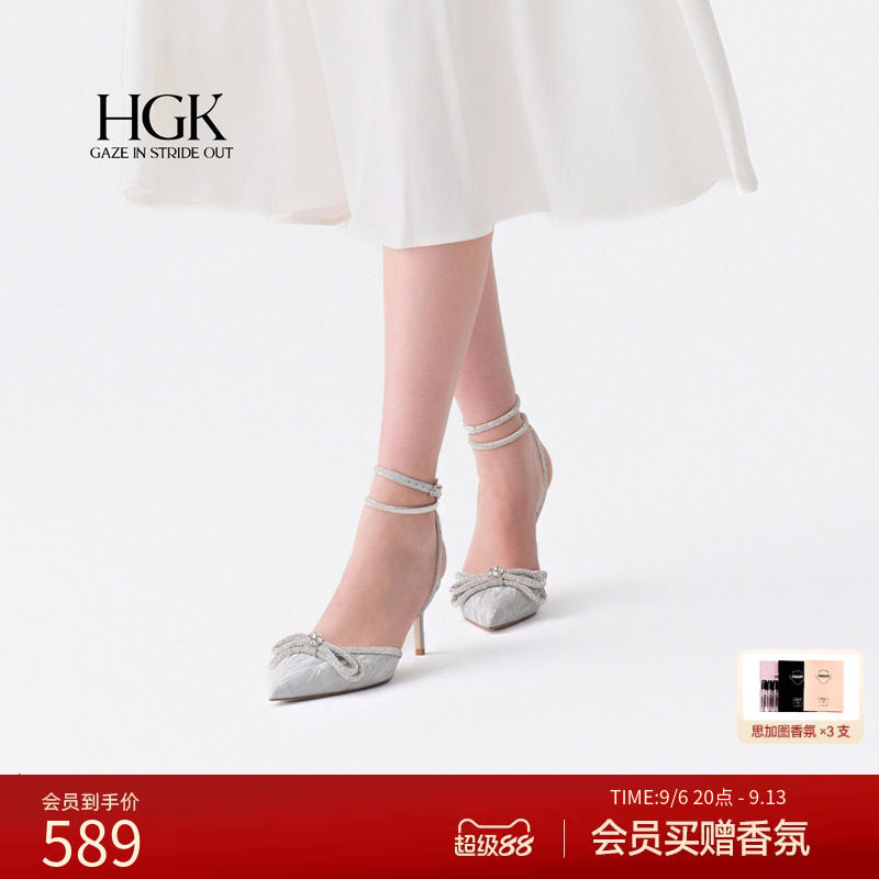 HGK绮梦星光 2026新款法式水钻蝴蝶结高跟凉鞋绑带高跟鞋婚鞋女夏