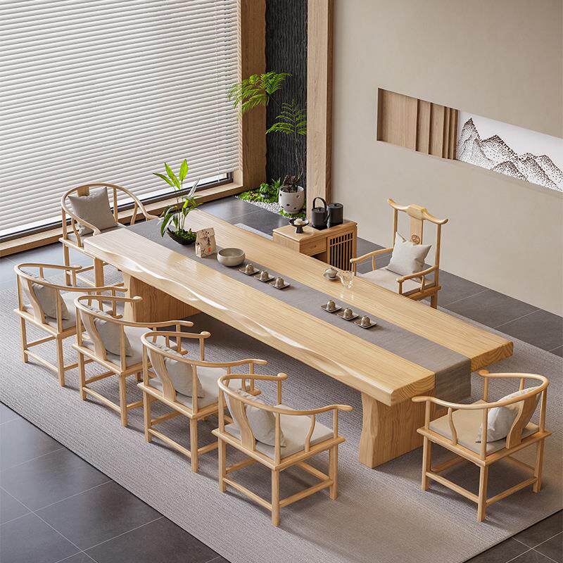 严选原木风新中式茶几大板实木办公茶台一体现代简约家用茶桌椅