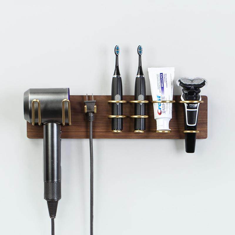 载物家居北欧实木吹风机收纳架壁挂免打孔家用卫生间风筒置物架子