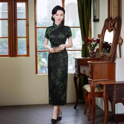 真丝旗袍长款2025夏季新款改良桑蚕丝复古中国风连衣裙大气上档次