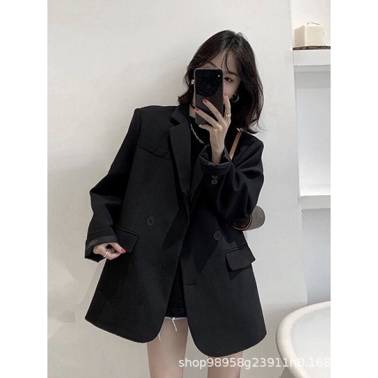 黑色西装外套女春秋2025年新款韩版正肩显瘦小个子宽松休闲双排扣