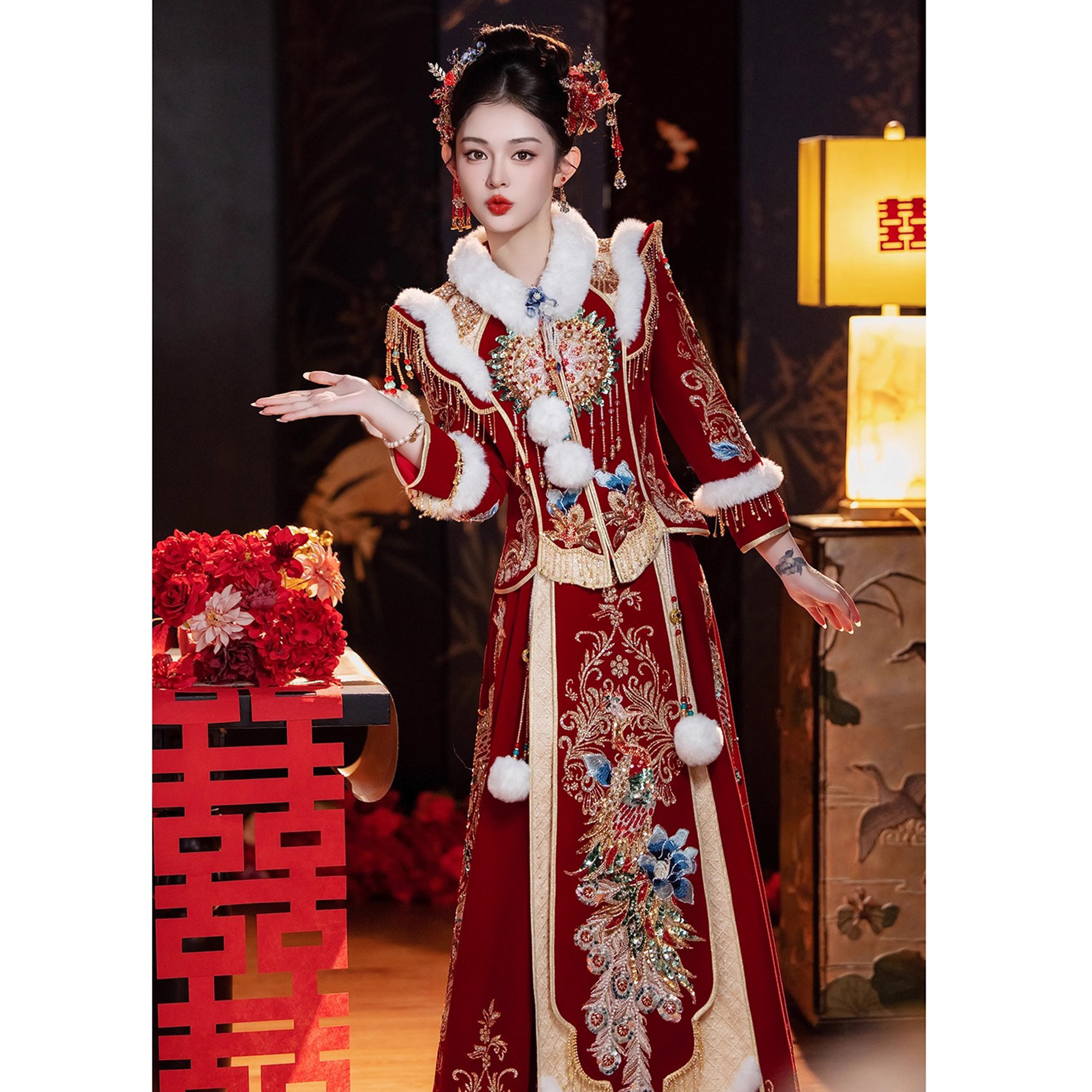 妮悦格丝绒秀禾服婚服2025新款高级感新娘中式婚服出阁重工嫁衣冬