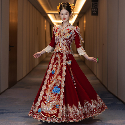 丝绒秀禾服新娘婚服重工显瘦