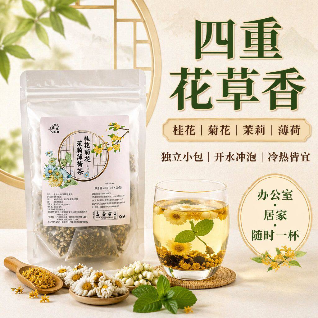 桂花薄荷茶夏季冷热茶袋泡茶茶包养生茶